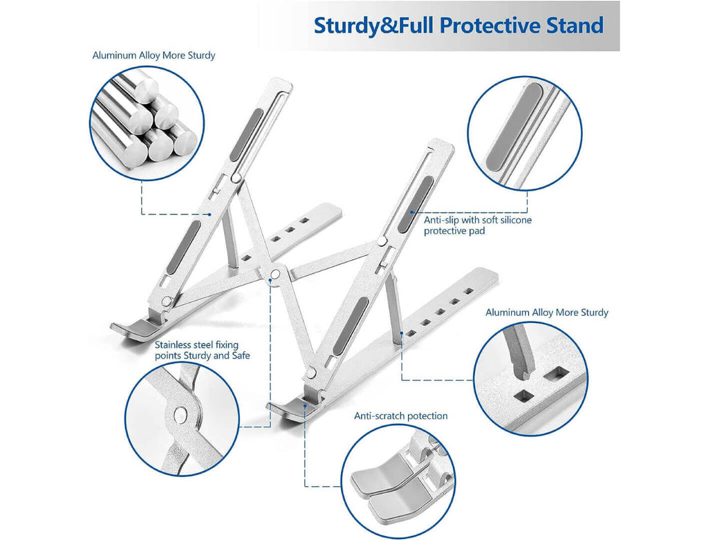 Adjustable Folding Aluminum Heat Dissipation Laptop Stand/Holder – Silver